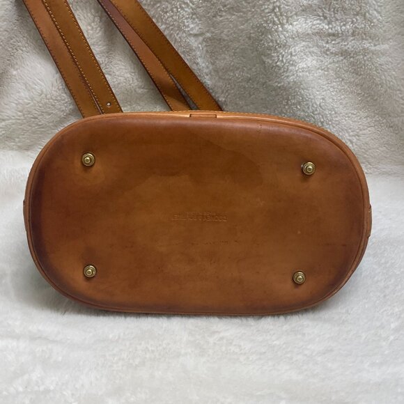 Vintage Dooney & Bourke Tote Bucket Bag Hunter Green Canvas Tan Leather - Picture 8 of 16